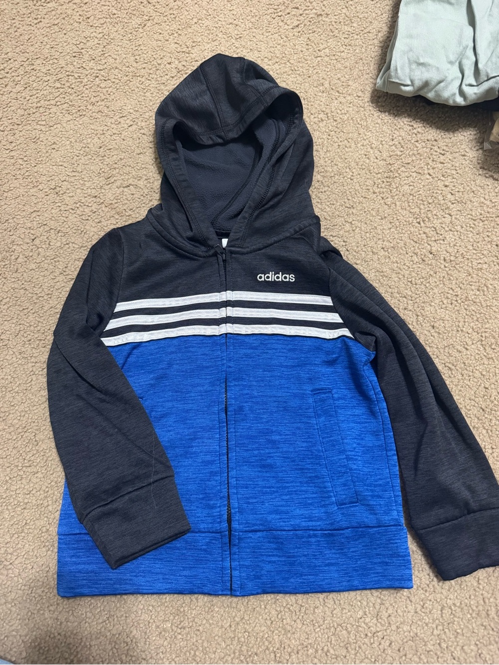 Adidas Kids Boys 3T Blue & Charcoal Hooded Zip Sweatshirt